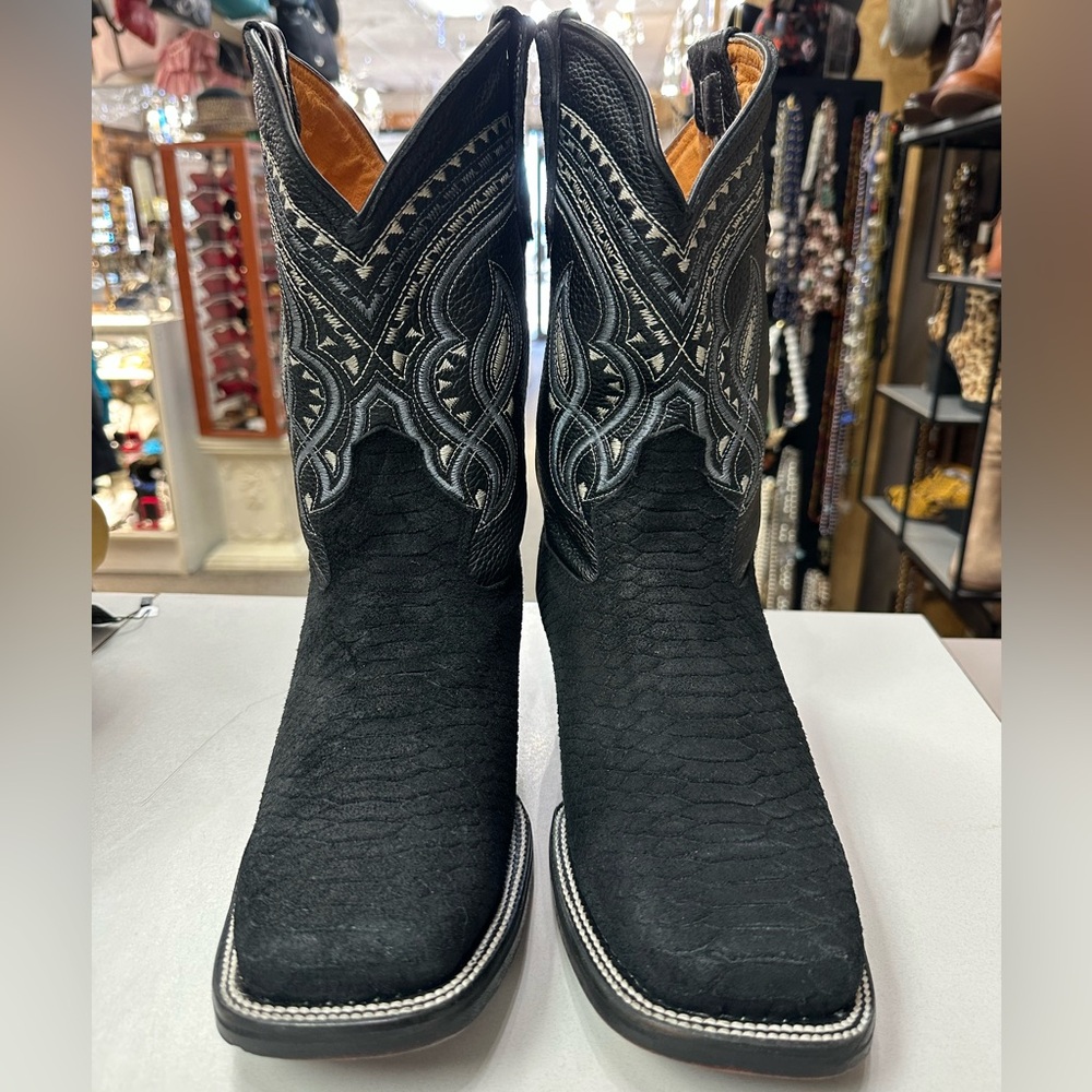 Men's Leather Cowboy Boots La Sierra Python Print Square Toe Size 12